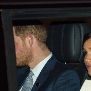 Le prince Harry et Meghan Markle, enceinte, arrivent au musée d'histoire naturelle pour assister à la soirée de gala The Wider Earth à Londres le 12 février 2019.