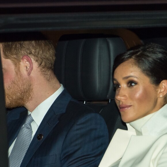 Le prince Harry et Meghan Markle, enceinte, arrivent au musée d'histoire naturelle pour assister à la soirée de gala The Wider Earth à Londres le 12 février 2019.