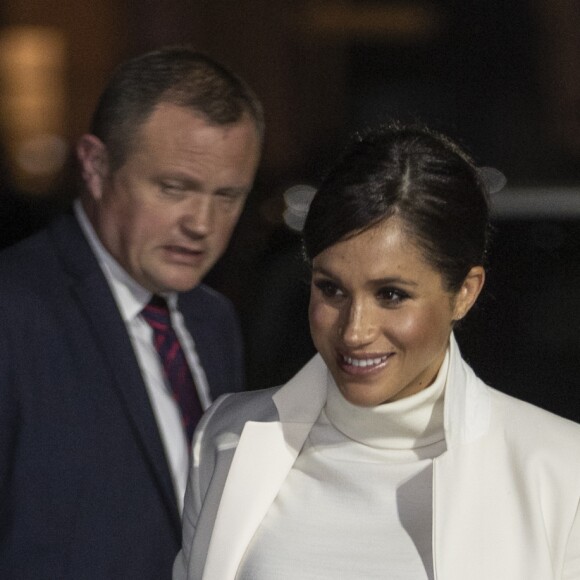 Le prince Harry, duc de Sussex, et Meghan Markle, duchesse de Sussex, enceinte, arrivent au musée d'histoire naturelle pour assister à la soirée de gala The Wider Earth à Londres le 12 février 2019.