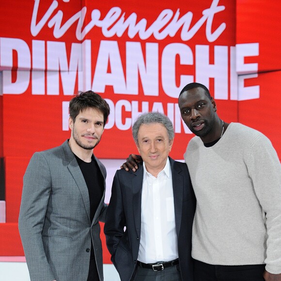 Exclusif - François Civil, Michel Drucker et Omar Sy - Enregistrement de l'émission "Vivement Dimanche prochain" présentée par M. Drucker et diffusée le 17 février 2019. © Guillaume Gaffiot/Bestimage