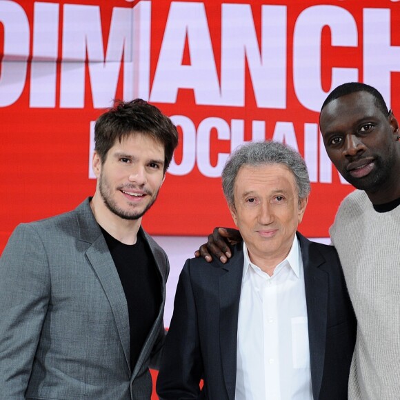 Exclusif - François Civil, Michel Drucker et Omar Sy - Enregistrement de l'émission "Vivement Dimanche prochain" présentée par M. Drucker et diffusée le 17 février 2019. © Guillaume Gaffiot/Bestimage