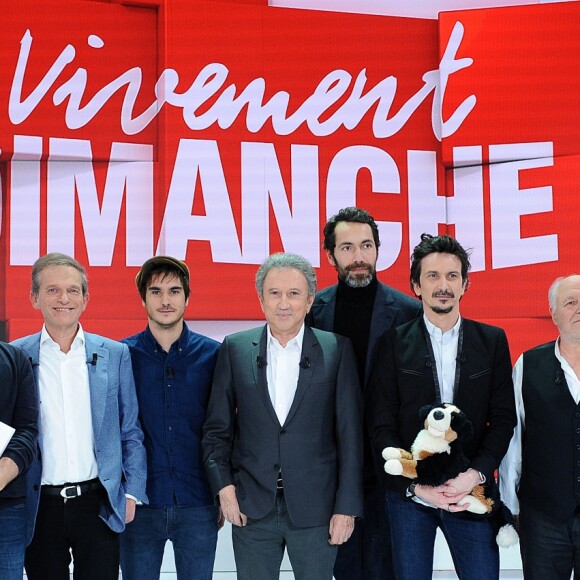 Exclusif -  Bruno Wolkowitch, Isabelle Carré et Bernard Campan, Frédéric Saldmann, Gauvain Sers, Michel Drucker, Ben (Cédric Ben Abdallah), Arnaud Tsamere, Marc Jolivet et sa fille Camille Jolivet, Philippe Besson - Enregistrement de l'émission "Vivement Dimanche prochain" présentée par M. Drucker et diffusée le 17 février 2019. © Guillaume Gaffiot/Bestimage