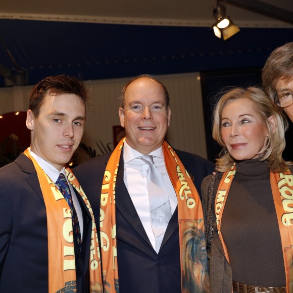 Louis Ducruet, le prince Albert de Monaco, Frédérique Béraud, Antoine Besin - La famille princière de Monaco à la soirée de remise de prix du 43ème festival international du cirque de Monte-Carlo sous le chapiteau de Fontvieille à Monaco le 22 janvier 2019. © Claudia Albuquerque/Bestimage