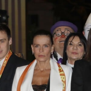 Louis Ducruet et sa fiancée Marie, la princesse Stéphanie de Monaco, Pauline Ducruet et le prince Albert II de Monaco - La famille princière de Monaco à la soirée de remise de prix du 43ème festival international du cirque de Monte-Carlo sous le chapiteau de Fontvieille à Monaco le 22 janvier 2019. © Claudia Albuquerque/Bestimage