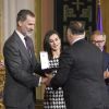 Le roi Felipe VI et la reine Letizia d'Espagne ont remis le 18 février 2019 les médailles d'or du mérite des Beaux-Arts lors d'une cérémonie au Palais de la Merced à Cordoue.