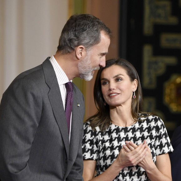 Le roi Felipe VI et la reine Letizia d'Espagne remettaient le 18 février 2019 les médailles d'or du mérite des Beaux-Arts lors d'une cérémonie au Palais de la Merced à Cordoue.