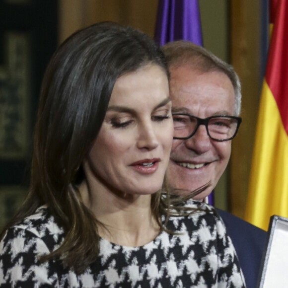 Le roi Felipe VI et la reine Letizia d'Espagne lors de la remise le 18 février 2019 des médailles d'or du mérite des Beaux-Arts lors d'une cérémonie au Palais de la Merced à Cordoue.