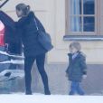 Exclusif - La princesse Madeleine de Suède et son fils le prince Nicolas au palais de Drottningholm à Stockholm pour l'anniversaire de la reine Silvia le 23 décembre 2018.