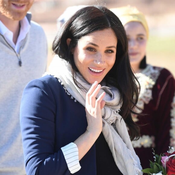 Meghan Markle (enceinte), duchesse de Sussex en visite dans un pensionnat à Asli lors de leur voyage officiel au Maroc. Le 24 février 2019 24 February 2019.