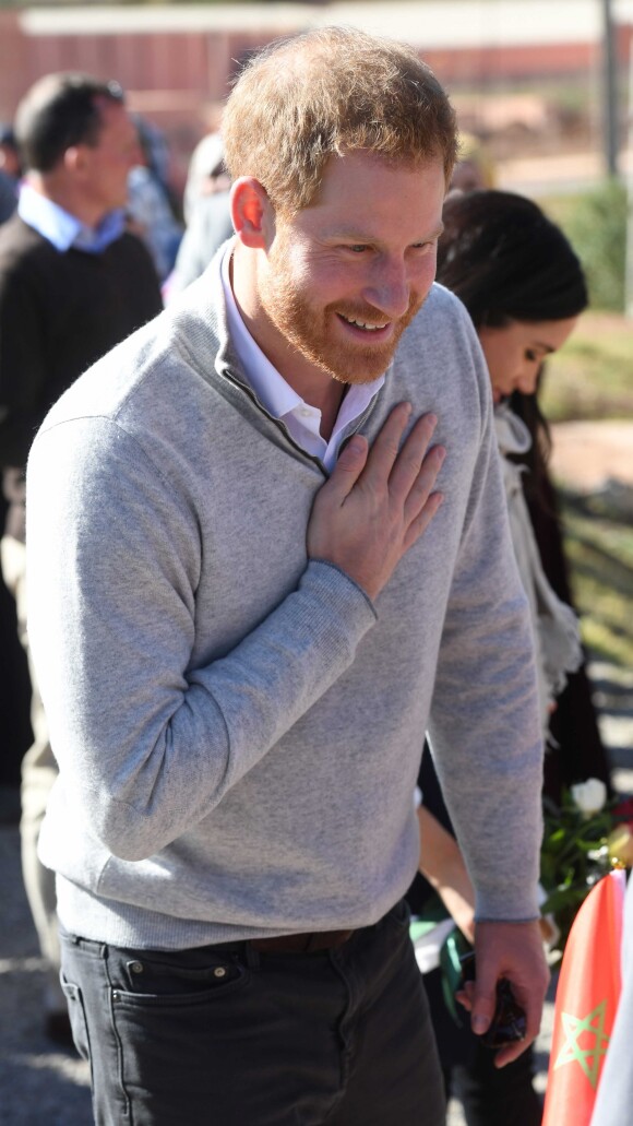 Le prince Harry, duc de Sussex en visite dans un pensionnat à Asli lors de leur voyage officiel au Maroc. Le 24 février 2019 24 February 2019.