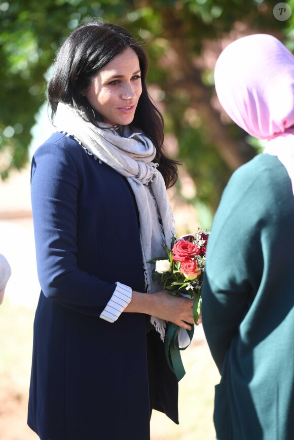 Meghan Markle (enceinte), duchesse de Sussex en visite dans un pensionnat à Asli lors de leur voyage officiel au Maroc. Le 24 février 2019 24 February 2019.