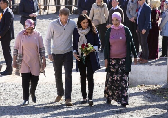 Meghan Markle, duchesse de Sussex, enceinte, et le prince Harry à Asni au Maroc le 24 février 2019.