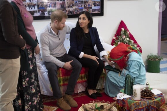 Meghan Markle, duchesse de Sussex, enceinte, et le prince Harry à Asni au Maroc le 24 février 2019.