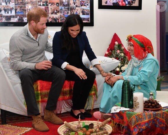 Meghan Markle, duchesse de Sussex, enceinte, et le prince Harry à Asni au Maroc le 24 février 2019.