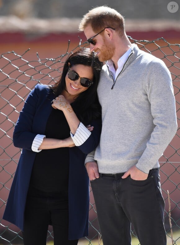 Meghan Markle, duchesse de Sussex, enceinte, et le prince Harry à Asni au Maroc le 24 février 2019.