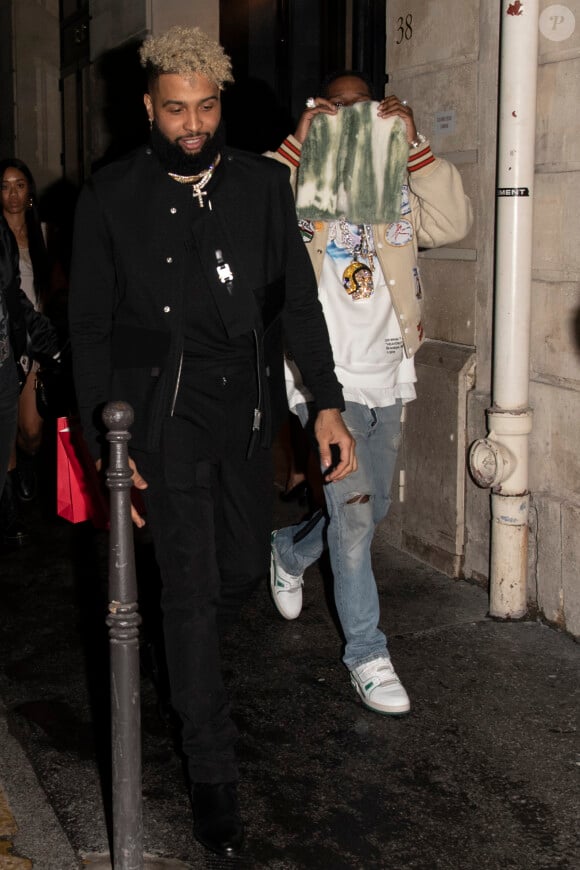 Exclusif - A$AP Rocky et Odell Beckham Jr. à la sortie de la soirée "La Nuit by Sofitel" au Pavillon Cambon à Paris, le 28 février 2019.