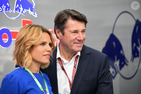 Christian Estrosi et sa femme Laura Tenoudji durant la journée d'essai du Grand Prix de France au Castellet le 23 juin 2018. Christian Estrosi, le maire de Nice et le vice président du Conseil Regional de PACA, est à l'origine du retour du Grand prix de France au Circuit Paul Ricard. © Bruno Bebert/Bestimage