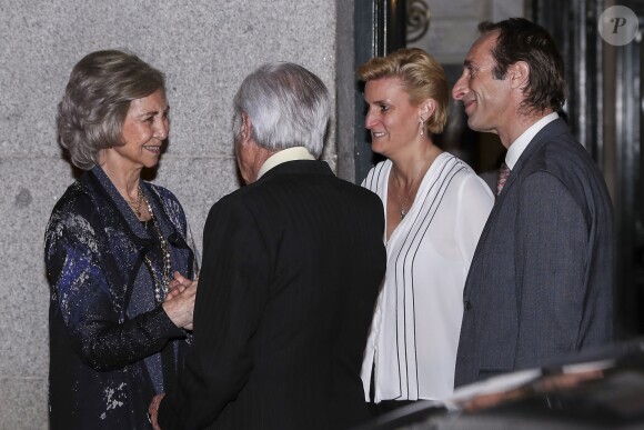 La reine Sofia, Carlos Zurita à Madrid le 6 mars 2019 lors de la soirée du 80e anniversaire de l'infante Margarita de Bourbon à son domicile dans le quartier de Salamanque.