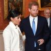 Le prince Harry, duc de Sussex, et Meghan Markle (enceinte), duchesse de Sussex - La famille royale d'Angleterre lors de la réception pour les 50 ans de l'investiture du prince de Galles au palais Buckingham à Londres. Le 5 mars 2019