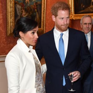 Le prince Harry, duc de Sussex, et Meghan Markle (enceinte), duchesse de Sussex - La famille royale d'Angleterre lors de la réception pour les 50 ans de l'investiture du prince de Galles au palais Buckingham à Londres. Le 5 mars 2019