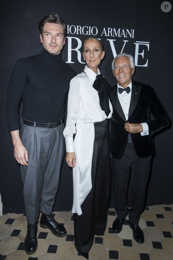Celine Dion et son ami Pepe Munoz et Giorgio Armani en backstage du défilé de mode Haute-Couture printemps-été 2019 "Giorgio Armani Prive Haute Couture" à Paris le 22 janvier 2019. © Olivier Borde / Bestimage