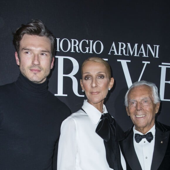 Celine Dion et son ami Pepe Munoz et Giorgio Armani en backstage du défilé de mode Haute-Couture printemps-été 2019 "Giorgio Armani Prive Haute Couture" à Paris le 22 janvier 2019. © Olivier Borde / Bestimage