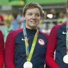 Sarah Hammer, Kelly Catlin, Chloe Dygert et Jennifer Valente médaillées d'argent aux Jeux olympiques de Rio de Janeiro le 13 août 2016. 
