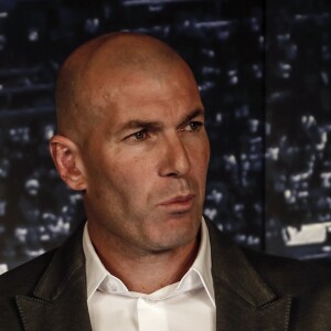 Le nouvel entraîneur du Real Madrid Zinedine Zidane lors de la conférence de presse au stade Santiago Bernabeu à Madrid, Espagne, le 11 mars 2019.