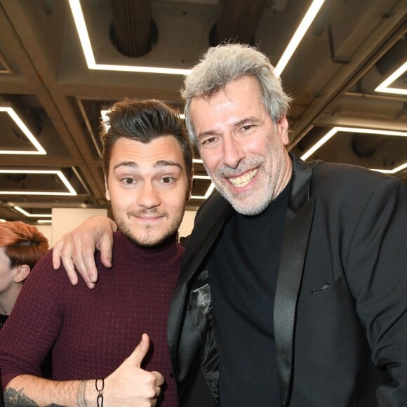 Jeff Panacloc et Stéphane de Bourgies - Vernissage de l'exposition "Quand le masque tombe" de Stéphane de Bourgies sur le toit de la Grande Arche de la Défense, le 12 mars 2019.© Coadic Guirec/Bestimage