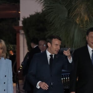 Le président de la République française Emmanuel Macron et sa femme la première dame Brigitte Macron reçoivent son homologue le président de la république populaire de Chine Xi Jinping et sa femme la première dame Peng Liyuan pour une visite de la villa Kérylos avant un dîner privé à Beaulieu-sur-Mer, le 24 mars 2019. © Laurent Vu/Pool/Bestimage