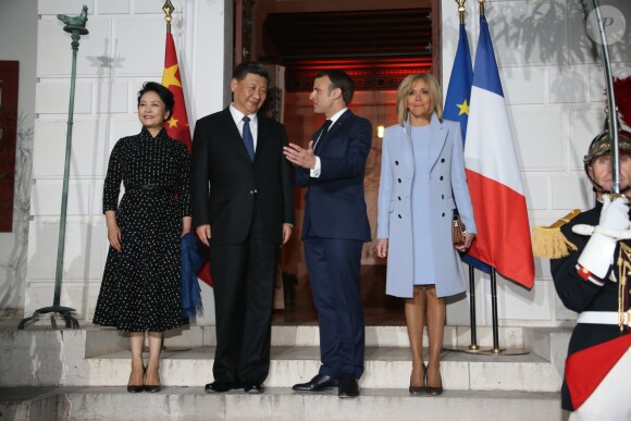 Le président de la République Française Emmanuel Macron et la première dame Brigitte Macron reçoivent président de la République populaire de Chine, Xi Jinping et la première dame Peng Liyuan, à la villa Kerylos de Beaulieu-sur-mer, le 24 mars 2019. © Sébastien Botella/Nice Matin/Bestimage