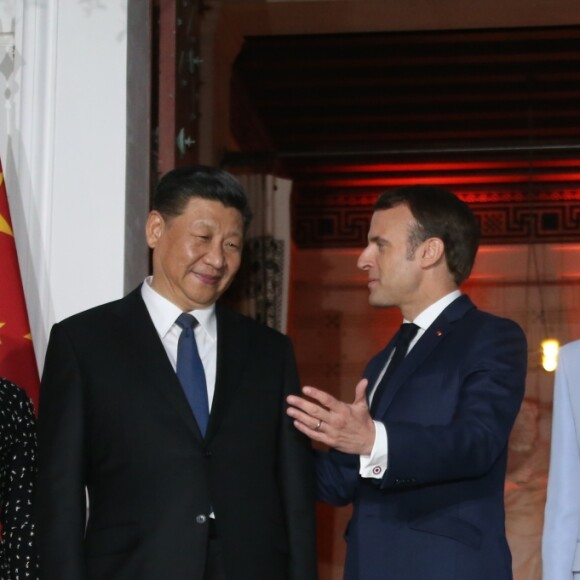 Le président de la République Française Emmanuel Macron et la première dame Brigitte Macron reçoivent président de la République populaire de Chine, Xi Jinping et la première dame Peng Liyuan, à la villa Kerylos de Beaulieu-sur-mer, le 24 mars 2019. © Sébastien Botella/Nice Matin/Bestimage