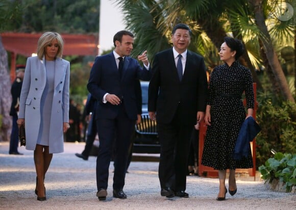Le président de la République Française Emmanuel Macron et la première dame Brigitte Macron reçoivent président de la République populaire de Chine, Xi Jinping et la première dame Peng Liyuan, à la villa Kerylos de Beaulieu-sur-mer, le 24 mars 2019. © Sébastien Botella/Nice Matin/Bestimage