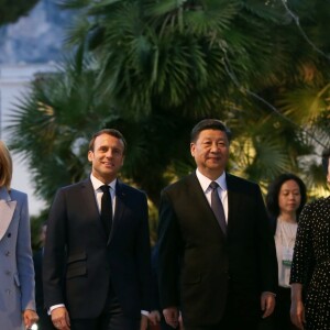 Le président de la République Française Emmanuel Macron et la première dame Brigitte Macron reçoivent président de la République populaire de Chine, Xi Jinping et la première dame Peng Liyuan, à la villa Kerylos de Beaulieu-sur-mer, le 24 mars 2019. © Sébastien Botella/Nice Matin/Bestimage