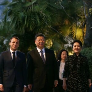 Le président de la République Française Emmanuel Macron et la première dame Brigitte Macron reçoivent président de la République populaire de Chine, Xi Jinping et la première dame Peng Liyuan, à la villa Kerylos de Beaulieu-sur-mer, le 24 mars 2019. © Sébastien Botella/Nice Matin/Bestimage