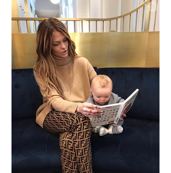 Caroline Receveur en route pour Londres avec le petit Marlon, le 6 février 2019.