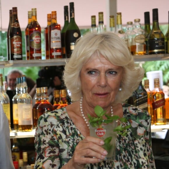 Le prince Charles, prince de Galles, et Camilla Parker Bowles, duchesse de Cornouailles, visitent un restaurant typique, un paladar, lors de leur voyage officiel à Cuba, à La Havane, le 27 mars 2019.