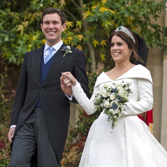 La princesse Eugenie et son mari Jack Brooksbank - Sorties après la cérémonie de mariage de la princesse Eugenie d'York et Jack Brooksbank en la chapelle Saint-George au château de Windsor le 12 octobre 2018.