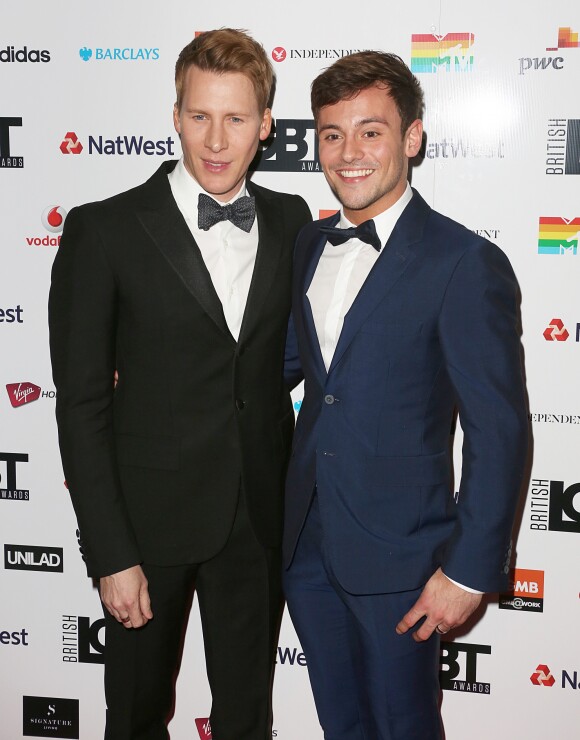 Dustin Lance Black et son compagnon Tom Daley - People à la soirée "The British LGBT Awards 2017" à Londres le 12 mai 2017.