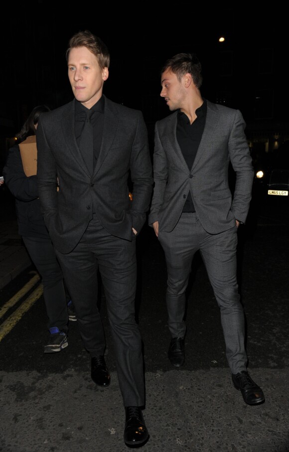 Tom Daley et Dustin Lance Black - Les célébrités arrivent au diner pre-Baftas Weinstein Grey Goose & Burberry à Londres, le 10 février 2017