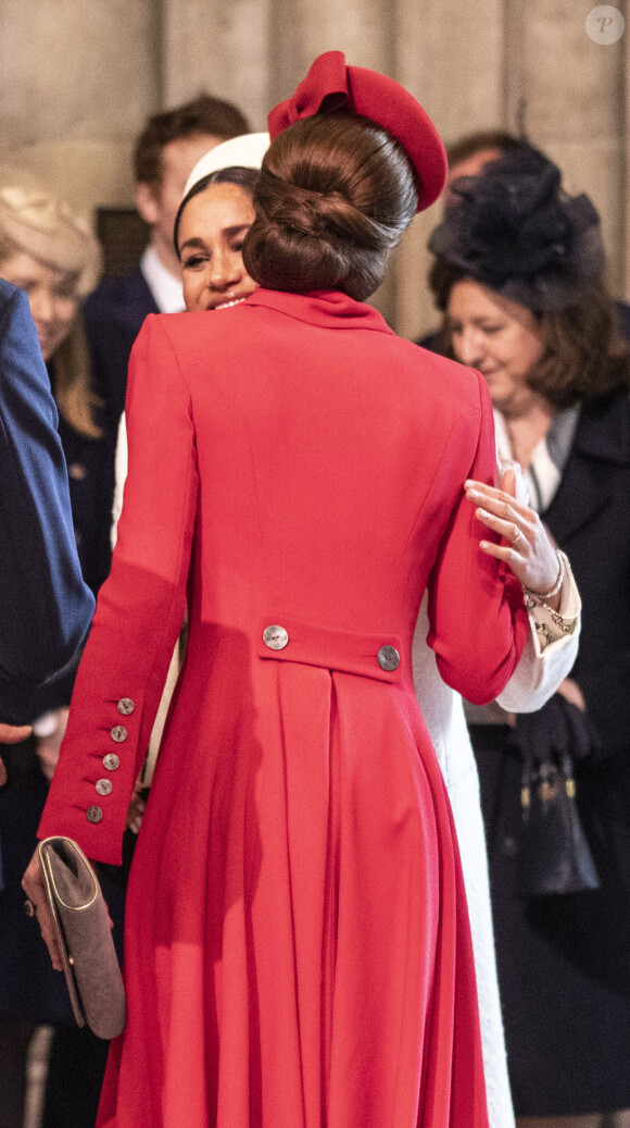 Catherine Kate Middleton, duchesse de Cambridge, Meghan Markle, enceinte, duchesse de Sussex lors de la messe en l'honneur de la journée du Commonwealth à l'abbaye de Westminster à Londres le 11 mars 2019.