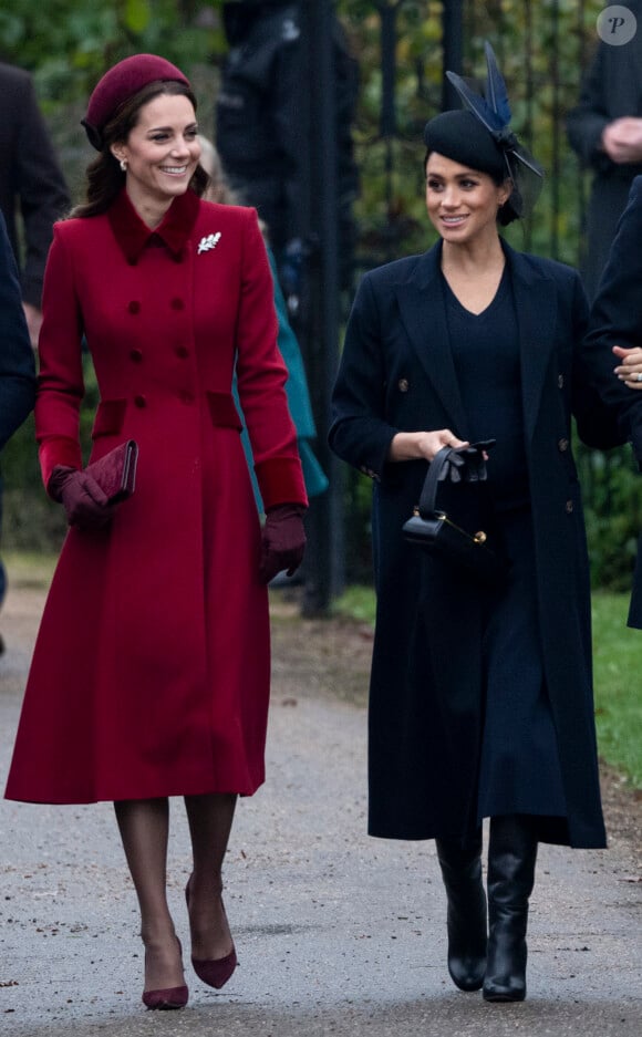 Catherine Kate Middleton, la duchesse de Cambridge et Meghan Markle, la duchesse de Sussex enceinte - La famille royale britannique se rend à la messe de Noël à l'église Sainte-Marie-Madeleine à Sandringham, le 25 décembre 2018. 25 December 2018.