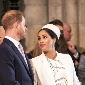 Le prince Harry, duc de Sussex, et Meghan Markle, duchesse de Sussex, enceinte - La famille royale britannique à la messe en l'honneur de la journée du Commonwealth à l'abbaye de Westminster à Londres, Royaume Uni, le 11 mars 2019.