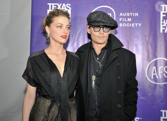 Amber Heard et son fiancé Johnny Depp à la cérémonie des "The Texas Film Hall of Fame Awards" à Austin, le 6 mars 2014.