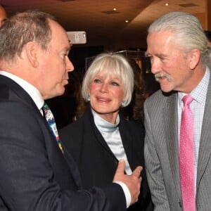 Le prince Albert II de Monaco, Linda Evans et Patrick Duffy - "Grace Kelly 90 Years", exposition hommage à la princesse Grace de Monaco pour le 90ème anniversaire de sa naissance au Musée des Colections des voitures princières à Monaco le 18 avril 2019. © Bruno Bebert/Bestimage