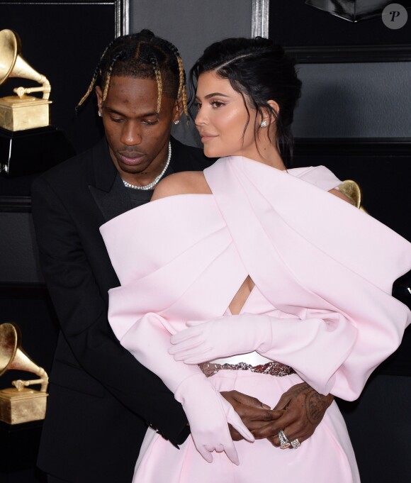 Travis Scott et sa compagne Kylie Jenner - Les célébrités arrivent à la 61ème soirée annuelle des GRAMMY Awards à Los Angeles, le 10 février 2019.