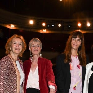 Myriam Feune de Colombi, Francine Bergé (Prix Brigadier d'honneur 2018 pour "L'Echange et l'ensemble de sa carrière), Marina Hands (Prix du Brigadier 2018 pour "Soeurs") et Danielle Mathieu-Bouillon (présidente de l'Association de la Régie Théâtrale -A.R.T.) lors de la remise des prix Brigadiers 2018 au théâtre Montparnasse à Paris, France, le 18 avril 2019. © Coadic Guirec/Bestimage