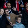 Le président Emmanuel Macron avec son frère Laurent Macron et ses neveux Louis et Paul-Arthur Macron lors de la victoire du Stade Rennais (2-2, 6-5 aux t.a.b.) en finale de la Coupe de France contre le PSG le 27 avril 2019 au Stade de France.