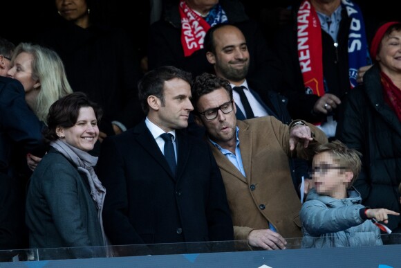 Roxana Maracineanu, ministre des Sports, et Emmanuel Macron, président de la République française, lors de la victoire du Stade Rennais (2-2, 6-5 aux t.a.b.) en finale de la Coupe de France contre le PSG le 27 avril 2019 au Stade de France.