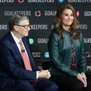 Le Président de la République Emmanuel Macron participe à l'événement des " goalkeepers " avec Bill et Melinda Gates, le 26 septembre 2018, à New-York, Etats-Unis. © Stéphane Lemouton / Bestimage